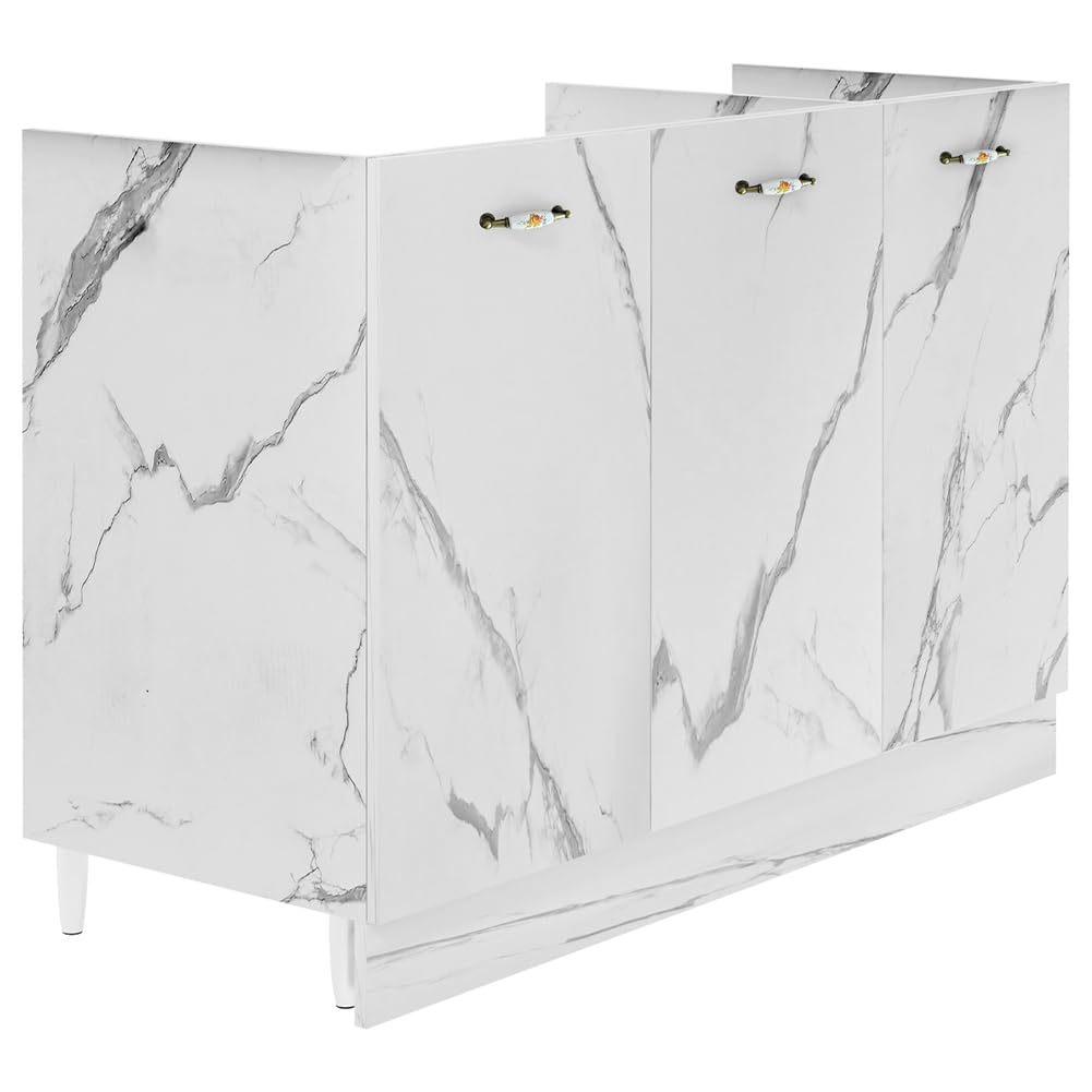 Shally Dogan Mobile Sottolavello per Cucina 3 Ante componibile Mobiletto base da 80 per Lavello (Marmo, 120 x 50 x 85 cm)