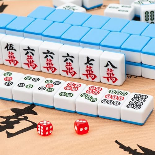 SOLLENT 麻雀 マージャン牌 麻雀セット 携帯便利 カードゲーム サイコロ 卓上ゲーム キャリーバッグ付 30mm 144枚 家庭用 旅行用 (30#,スカイブルー)