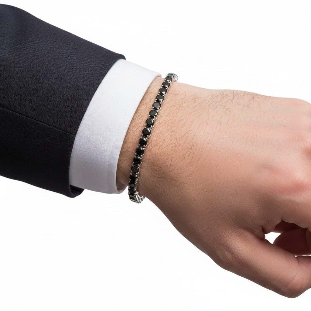 Generico Bracciale Tennis Argento 925 con Zirconi Neri