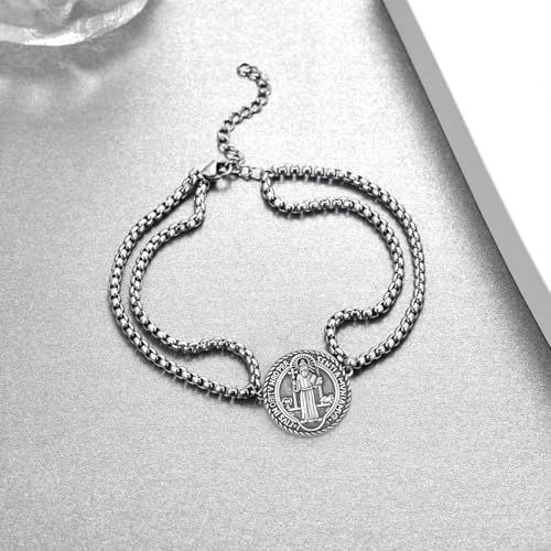 St Benedict Medal Bracelet for Men & Women - 925 Sterling Silver San Benito Catholic Medal - Religious Bracelet Gifts for Baptism, Confirmation (Exorcism Protection)3
