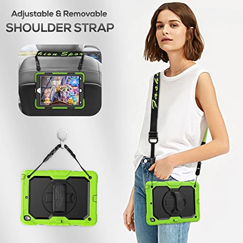 Seymac Kids Case For Ipad 9Th/8Th/7Th Generation Ipad 10.2 Case 2021/2020/2019, Heavy Duty Protective Shockproof Case With Screen Protector, Rotating Stand/Handle/Shoulder Strap For Ipad 10.2, Green #TOP4