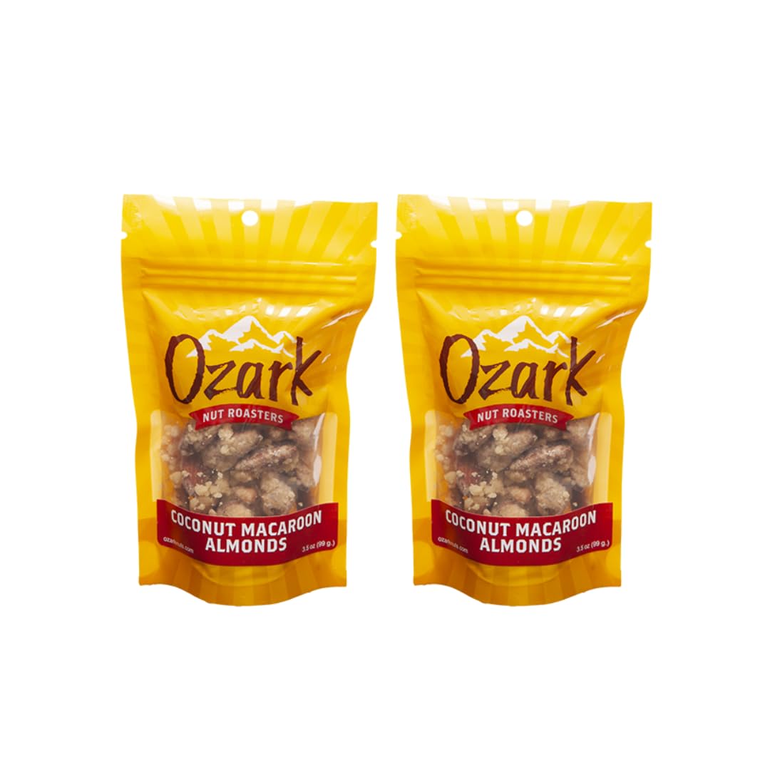 OZARK NUT ROASTERS, Coconut Macaroon Almonds, Mixed of Coconut & Almonds, Flavored Snack Nuts, World-Class Gourmet Candied Peanuts, Pack of 2 (3.5 oz)