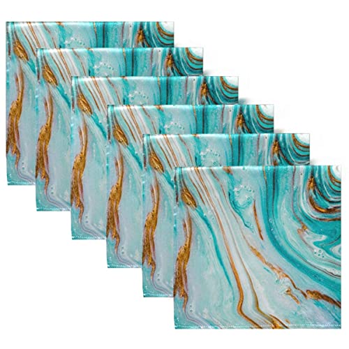 Alaza Beautiful Juicy Turquoise Marble Cloth Napkins Dinner Napkins Set Of 4,Reusable Table Napkins Washable Polyester Fabric For Cocktail Party Holiday Wedding Home Decorative #TOP4