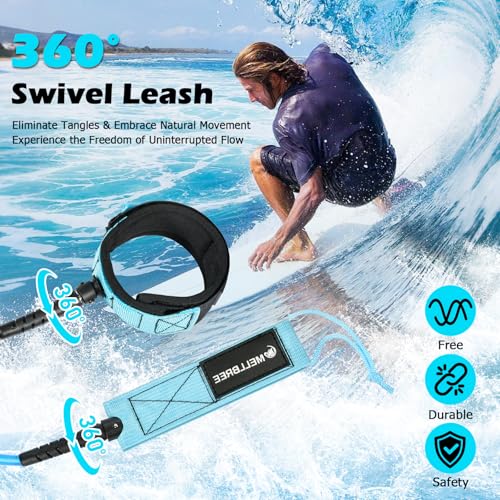 Mellbree Surfboard Leash, Premium SUP Leash Double-Side Rotatable Wirst Strap Leg Rope Flexible for Paddleboard Longboard Shortboard Stand-up Boogie Paddle Boards (Black, 10ft 7mm)