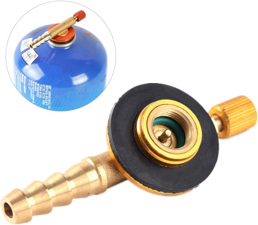 Camping Gas Refill Adapter, Universal Brass Stove Burners Switching Valve Regulator Valve Accessory for Small Cylinders Outdoor Camping (Yellow)