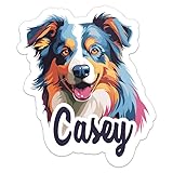 Australian Shepherd Dog Casey Name Sticker - Waterproof Vinyl Decal for Car Bumper,...