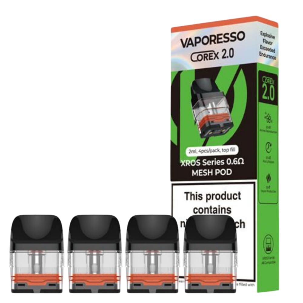 Vaporesso Xros Mini Replacement Pods - 4 Pack - for Vaporesso XROS Pod Kits, TPD Compliant Ecig, 2ml No Nicotine [0.6ohm | 20W]