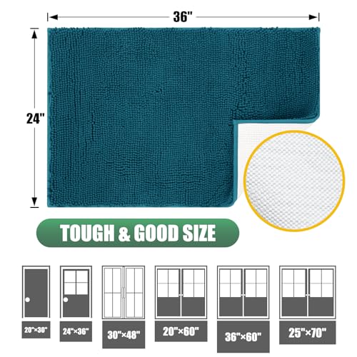 IM HOME Chenille Absorbent Outdoor Doormat 36" x 24", Washable Muddy Door Mats for Dog Non Slip Indoor Doormat Dog Mat for Muddy Paw Front Inside Doormats for Entryway Teal Blue