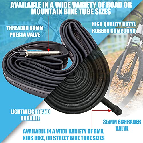 Bike Tube - Choose Size 12, 14, 26, 27.5, 650B, 29, 700C Bike Tubes - Road, Gravel, Mountain Bicycle - All Tire Sizes - Presta Or Schrader Inner Tube - Heavy Duty Latex - Bike Tire Tube - 26P-1 #TOP4