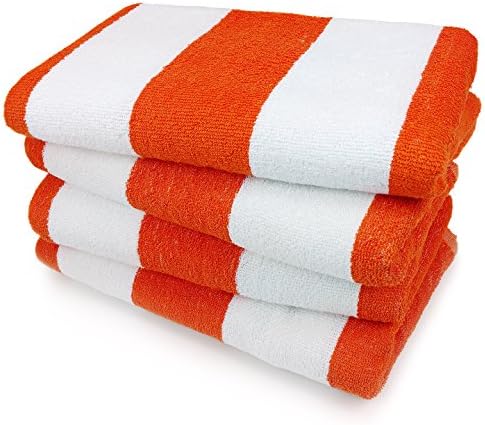 Kaufman- Set of 4 Orange Cabana Beach and Pool Towel. 100% Cotton .(Orange)