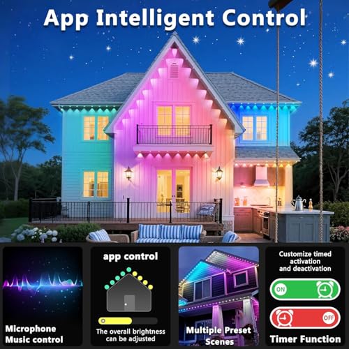 Image of 300FT /90M Permanent Outdoor RGB Lights, IP67 Waterproof Smart Eave Lighting, with App /Remote Control Eaves Light, DIY LED Scenes Modes for House Roof Decor,Party