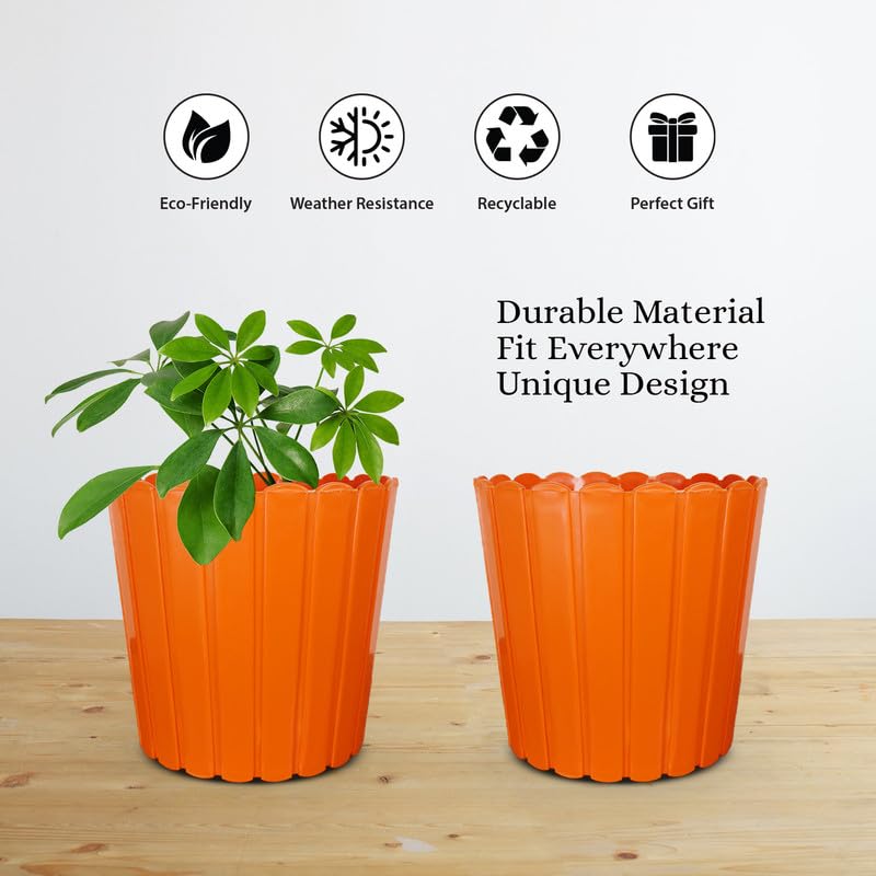 Image of GARDENS NEED 12 Inches Thai Round Flower Pot | Set of 2 | Orange | Plastic Planter Pots for Indoor & Outdoor Home, Office & Balcony Decoration
