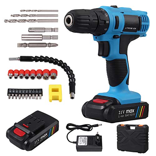 21V Akku Schlagbohrmaschine mit 2 * 2,0Ah Li Lonen Akkus 2 Gang Bohrhammer Schraubendreher Maximales Drehmoment 36 Nm mit 26 STK. Zubehör und