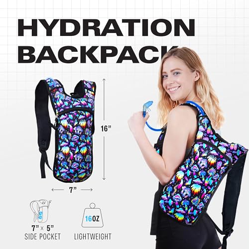 Image of Sojourner Hydration Pack, Hydration Backpack - Water Backpack with 2l Hydration Bladder, Festival Essential - Rave Hydration Pack Hydropack Hydro for Hiking, Halloween, Running (Magic Mushroom)