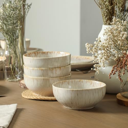 Image of Stone Lain Riley 12-Piece Dinnerware Set Stoneware, Plates and Bowls Set, Dishwasher and Microwave Safe, Dish Set for 4, Sand