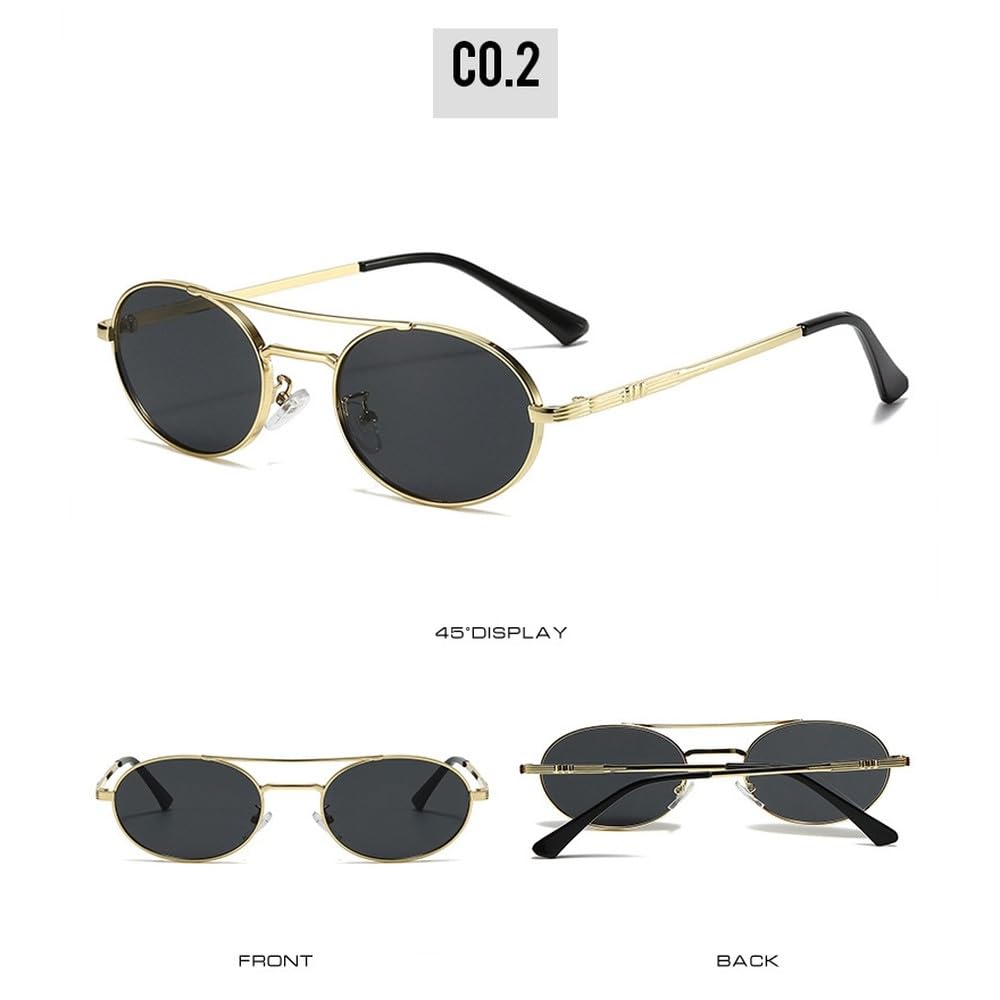 Vintage małe owalne metalowe podwójne okulary przeciwsłoneczne dla kobiet, modne niebiesko-zielone odcienie, UV400, modne okulary przeciwsłoneczne punkowe dla mężczyzn