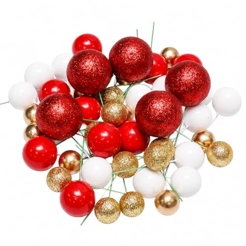 Red Series Cake Ball Toppers Decorations, 50 Pcs Mini, 4 Size