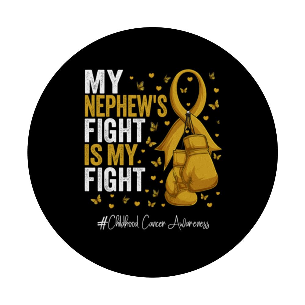 Gold Ribbon Nephew Childhood Cancer Awareness PopSockets Swappable PopGrip, Black - Image 3