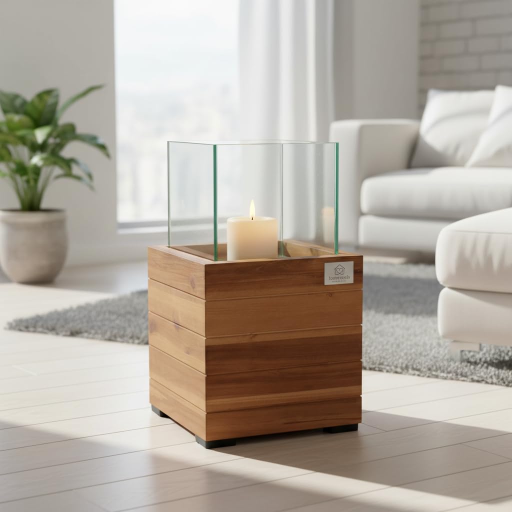 Windlicht Laterne Dekoleuchte Holz Akazie 21,5 x 21,5 x 40 cm Innen- und Außenbereich Dunkelbraun
