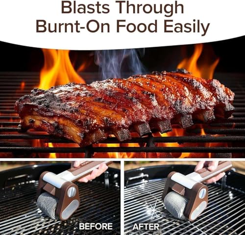 Spazzola elettrica per griglia, 350 giri/min, spazzola di pulizia a rullo ricaricabile, con luce LED, per barbecue e cucina