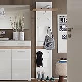 trendteam smart living Garderobe Gardrobenpaneel Set One, 60 x 195 x 25 cm in Eiche San Remo Hell (Nb.), Absetzung Weiß Hochglanz mit Ablagefläche, sechs Garderobenhaken und Kleiderstange