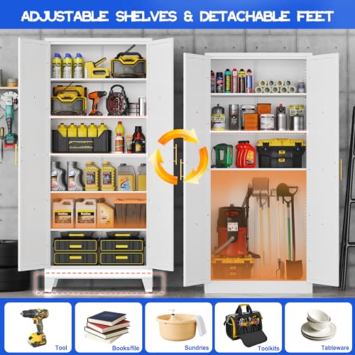 Image of GAIOUS 74.8 inch Tall Kitchen Pantry Cabinet, Metal File Storage Cabinet White