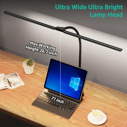 Image of ShineTech LED Desk Lamp for Home Office, 4000K Neutral White Double Head Architect Task Lamps with Clamp, Dimmable Adjustable Flexible,Black
