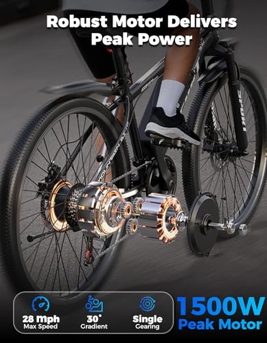 Image of Electric Bike for Adults, 1500W Peak Mountain Ebike with 25 MPH, 65 Miles Range, 48V 10.4Ah Removable Battery Ebike, 26 inch Electric Bicycle for Commute