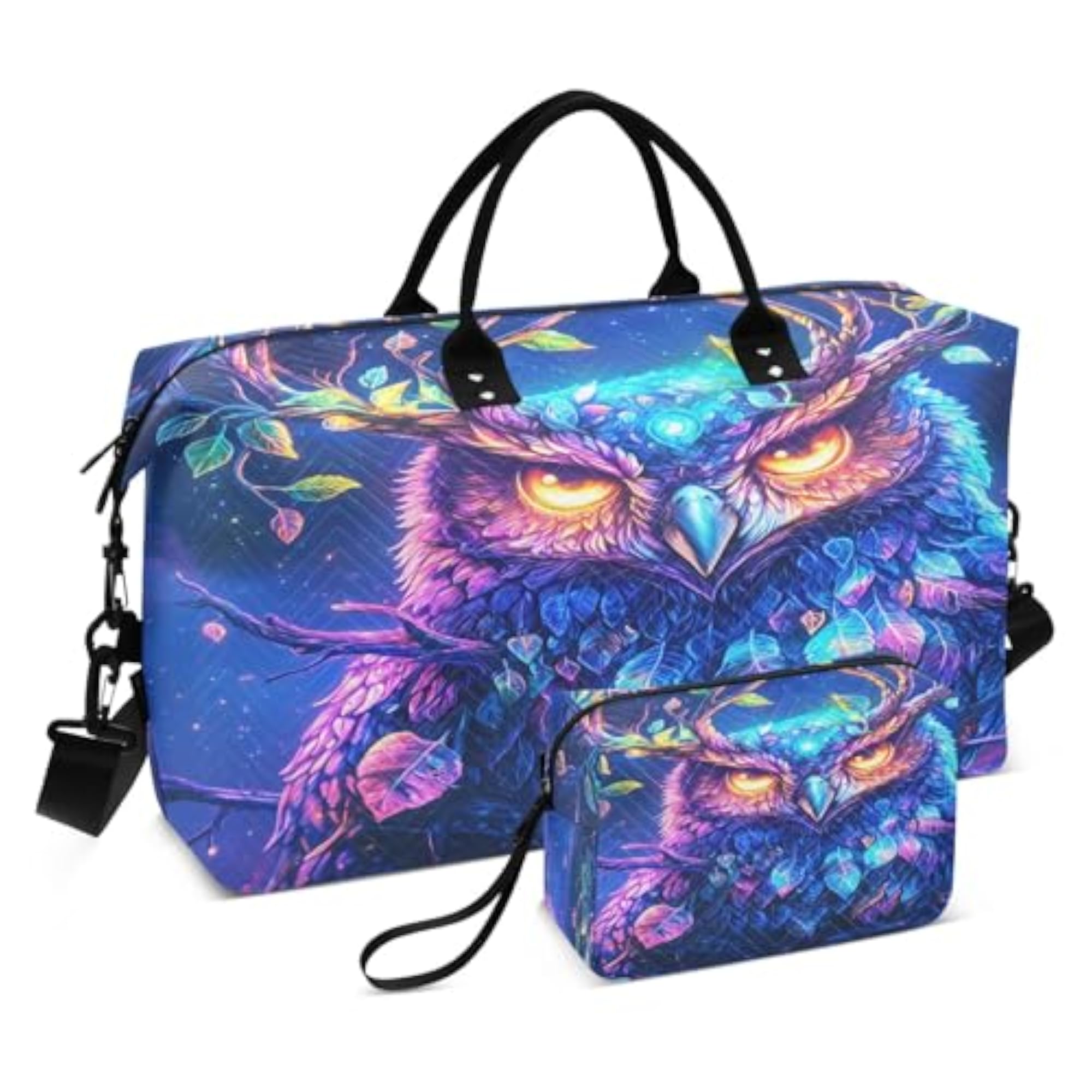 Glowing Eyes Owl Travel Duffle Bag, Gym Yoga Carry On
