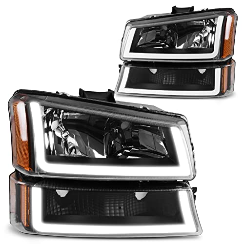 DWVO Headlight Assembly Compatible with 2003 2004 2005 2006 Chevy Avalanche Silverado 1500 2500 3500/2007 Chevrolet Silverado Classic (Led DRL Amber)