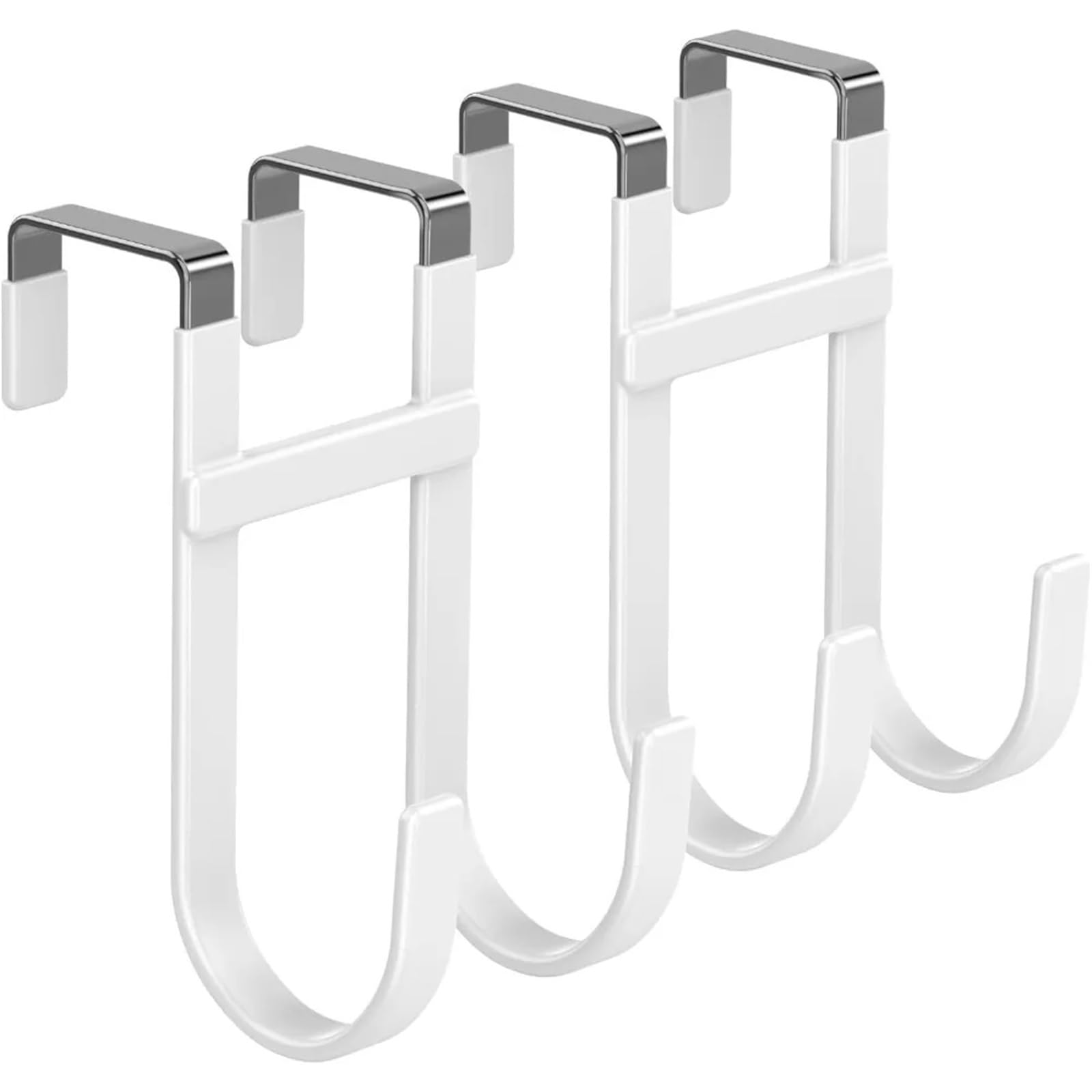 YILWPV 4pcs Over The Door Hooks Heavy Duty Dual-Hook Organizer Hanger with Non-Slip Rubber for Towels, Clothes, Hats(White)