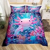 feelingyou Rosa Axolotl Niños Edredón Tamaño L Marina Náutica Coral Suave Poliéster Manta Cubierta Subacuática Animales Océano Dibujos Animados Salamandra Juego de Ropa de Cama (2 Contenedores de