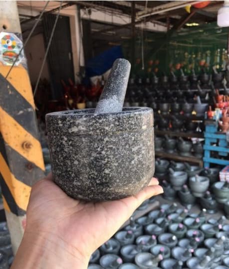 Generic Real Stone Mortar, Size 4.5 inches with Pestle Thailand, black