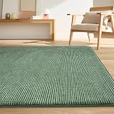 Healife カーペット ラグ 厚手 極厚30mm ラグマット 2畳 185x185 cm 高反発 防音 洗える ストライプ フランネル ホットカーペットカバー 絨毯 グリーン 冬 もちもち 滑り止め付きる オールシーズン じゅうたん リビングマット 抗菌防臭 おしゃれ
