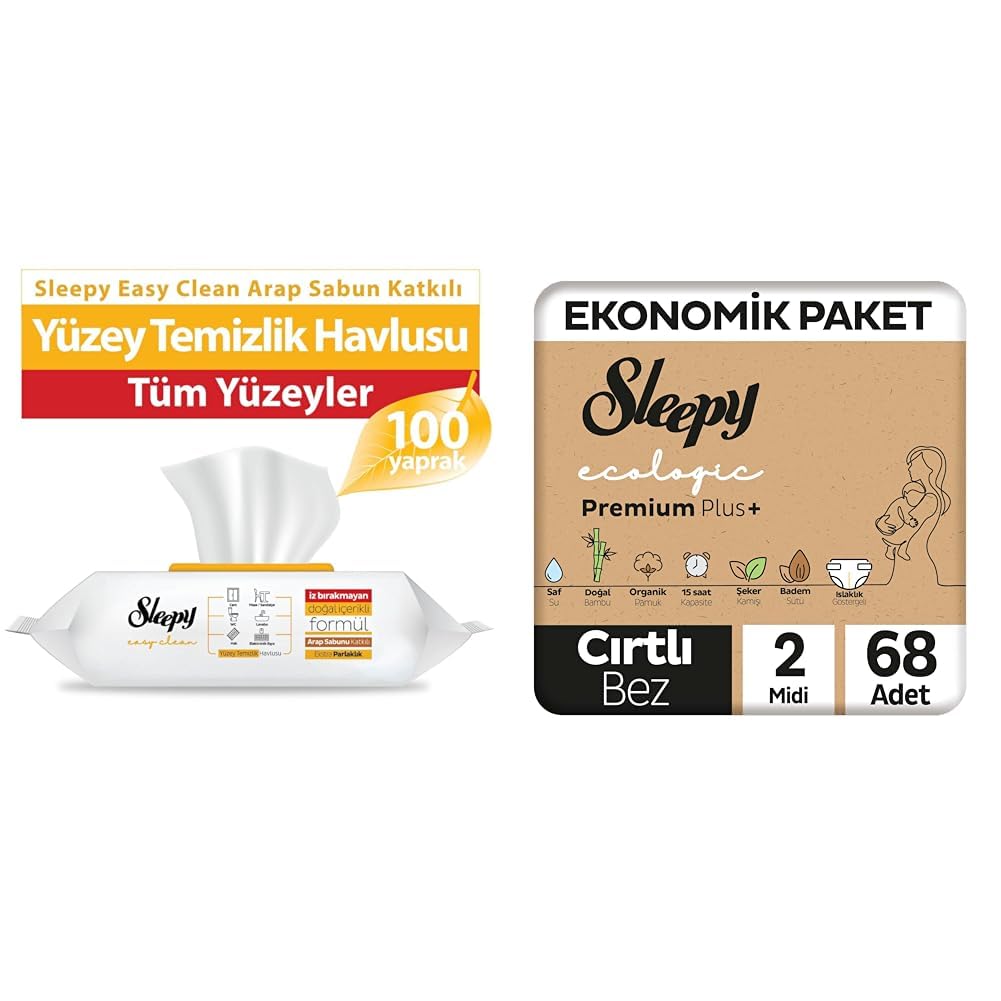 Sleepy Arap Sabunu Katkılı Yüzey Temizlik Havlusu (2x) + Ecologic Ekonomik Paket Bebek Bezi 2 Numara
