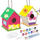 Eshyer Crafts for Kids Ages 4-8 - 2 Pack Bird House Kits for Children to Build and Paint (Includes Paints & Brushes & Palette) - Wooden Birdhouse Craft for Girls Boys Toddlers Ages 3-5 6-8 8-12