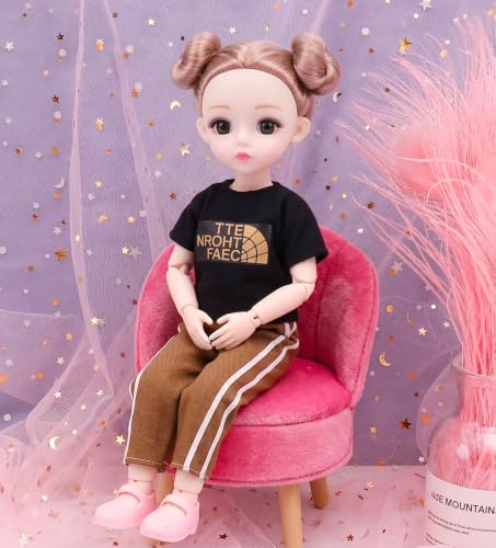 Image of Tickles Set Movable Jointed Makeup Cute Girl Brown Eyes Fashionable Doll for Kids Girls (Size: 30 cm Color: Brown and Black)