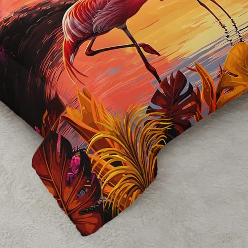 Image of AILONEN Pink Flamingos Comforter Set for Kids Girls Women Bedroom Decor Full Size,3-Piece Beach Sunset Bedding Sets,Hawaiian Style Duvet Set,1 Quilt + 2 Pillowcase,Soft Microfiber