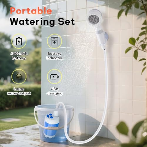 Bomba de Ducha Portátil para Camping, Ducha con Flujo Ajustable, Bomba Recargable para Camping al Aire Libre con Pantalla Digital para Camping, Senderismo, Viajes, RV (Azul) miniatura 2
