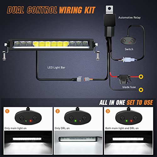 Image of Nilight Pro Series 15.5 Inch Single Row Slim LED Light Bar with DRL | 60W 6650LM Spot & Flood Beam IP68 Off-Road Driving Lights & 16AWG DT Wiring Kit for Truck, Jeep, SUV, ATV & UTV