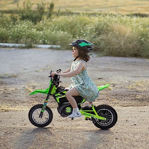 24V 7ah Kids Ride on Motorcycle,13.6MPH Fast Speed Electric Battery-Powered Off-Road Motocross with 250W Strong Motor, Chain-Driven,Leather Seat,Disc Brake,Air-Filled Tires (Green)
