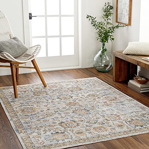 Surya Doha - Alfombra Vintage Lavable A Máquina Para Salón, Cocina, Dormitorio, Comedor, Al Aire Libre, Estilo Bohemio, Oriental Tradicional, Grande, 160 X 213 Cm, Marfil, Gris Claro, Dorado Y Azul Surya Doha - Alfombra Vintage Lavable A Máquina Para Salón, Cocina, Dormitorio, Comedor, Al Aire Libre, Estilo Bohemio, Oriental Tradicional, Grande, 160 X 213 Cm, Marfil, Gris Claro, Dorado Y Azul