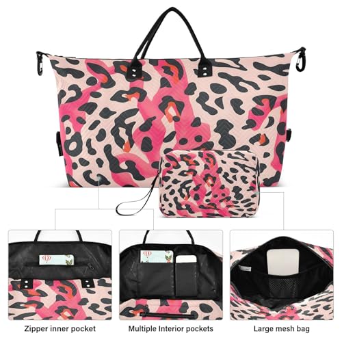 Leopard Abstract Large Travel Duffle Bag Weekender Overnight Bags Gym Yoga Bag for Women Men with Toiletry Bag2