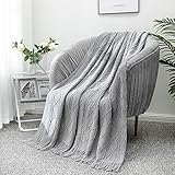 LUCIAN Knitted Throw Blankets Grey, Decorative Textured Cozy Throw, Lightweight Woven Blanket with Tassels for Couch, Bed, Sofa,Travel 50' 60',Suitable for Women Men and Kids