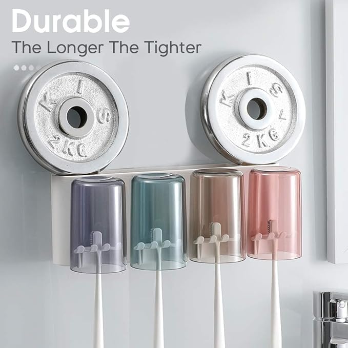 Image of Wall Mounted Toothbrush Holder with Magnetic Cups Bathroom Toothbrush Organizer 4 Section Multi Compartment Dustproof Brush Holder BPA Free Bathroom Storage Organizer Cup Design (Pack of 4)