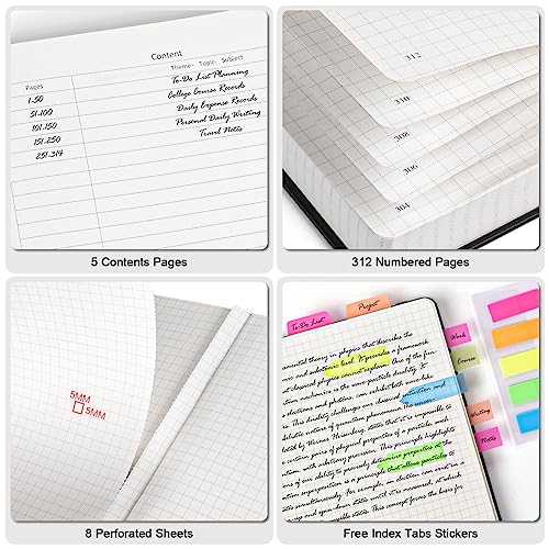 Image of 5 Pack Graph Paper Notebook Bulk, A5, 312 Numbered Pages Grid Journal Set | Cost-Effective 5 Pack 1600 Pages, 100gsm No Bleed Paper, Leather Hardcover, Lay-Flat, for Math, Engineering, Technical Notes
