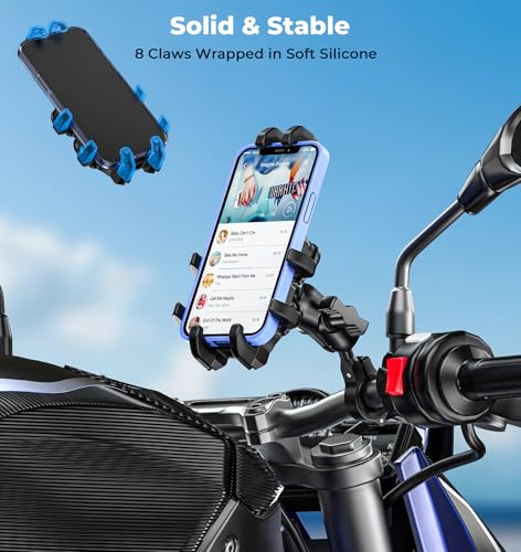 VAZESWIN Motorcycle Phone Mount with Vibration Dampener, Anti-Shake Bike Phone Holder with Aluminum Alloy Handlebar Clamp, One-Handed Operation Motorcycle Cellphone Mount Fit for 5.4\"-7.2\" Smartphone