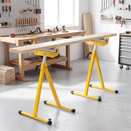 Adjustable Height Woodworking Roller, Heavy Duty Portable Roller Support for Miter Saw, 2Pcs Folding Roller Stand with Edge Guides, Portable Roller Stand for Woodworking Support Roller Table Saw Stand
