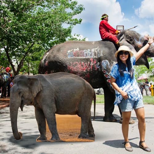 Image of Geelin 4.6 ft Elephant Cardboard Cutout Stand up Life Size Animal Stand up Safari Jungle Photo Booths Prop Cut Out for Zoo Safari Jungle Themed Birthday Party Decoration Supplies