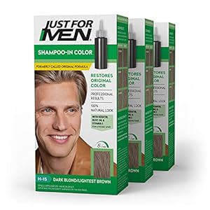 Just For Men Shampoo-In Color (Formerly Original Formula), Mens Hair Color with Keratin and Vitamin E for Stronger Hair – Dark Blond/Lightest Brown, H-15, Pack of 3